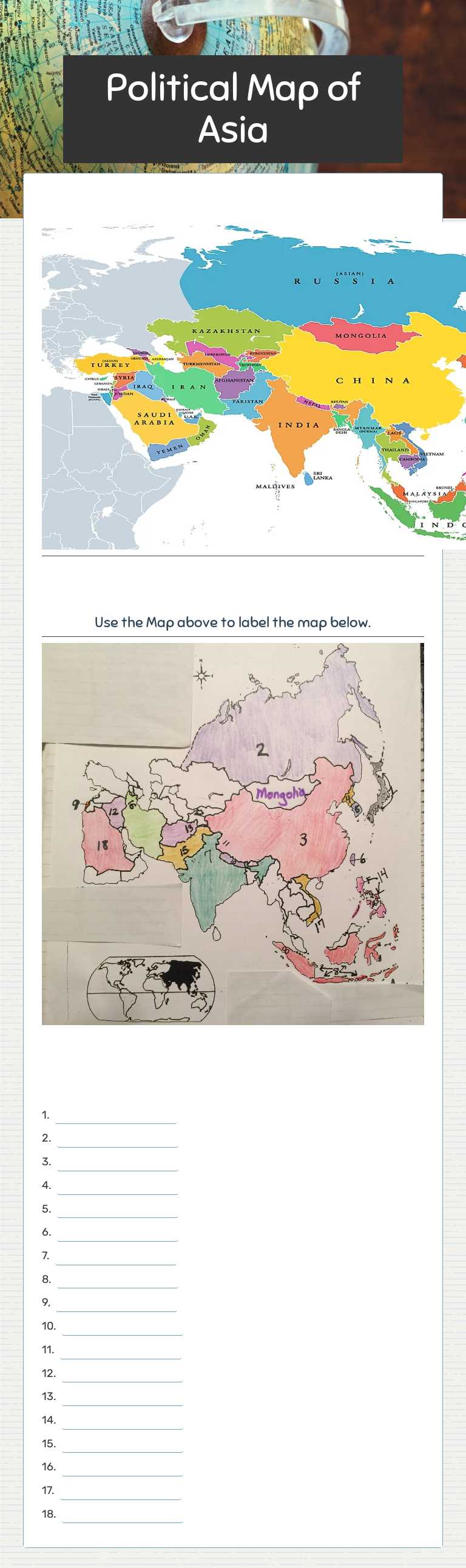 Political Map of Asia worksheet preview image