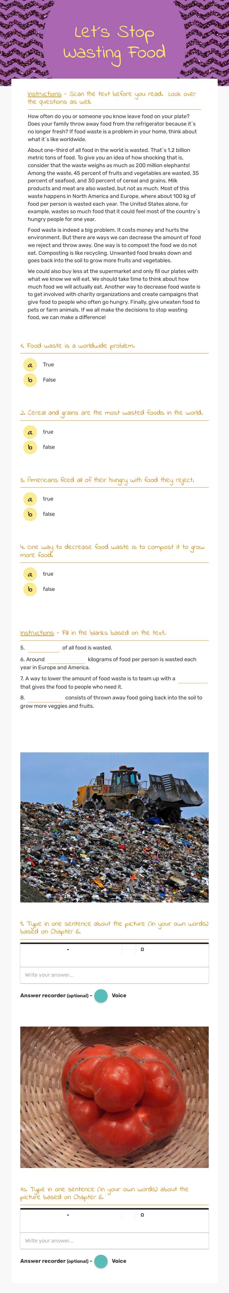 Let´s Stop Wasting Food worksheet preview image