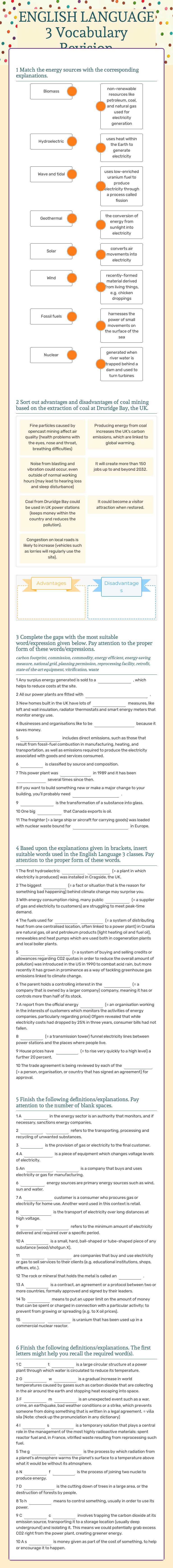 ENGLISH LANGUAGE 3 Vocabulary Revision worksheet preview image