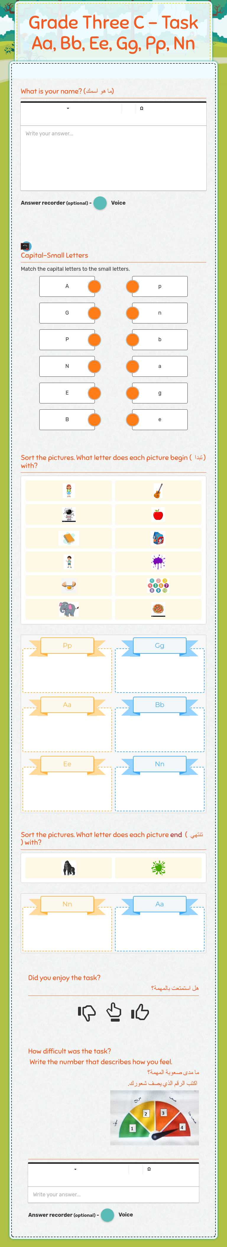 Grade Three C - Task Aa, Bb, Ee, Gg, Pp, Nn worksheet preview image