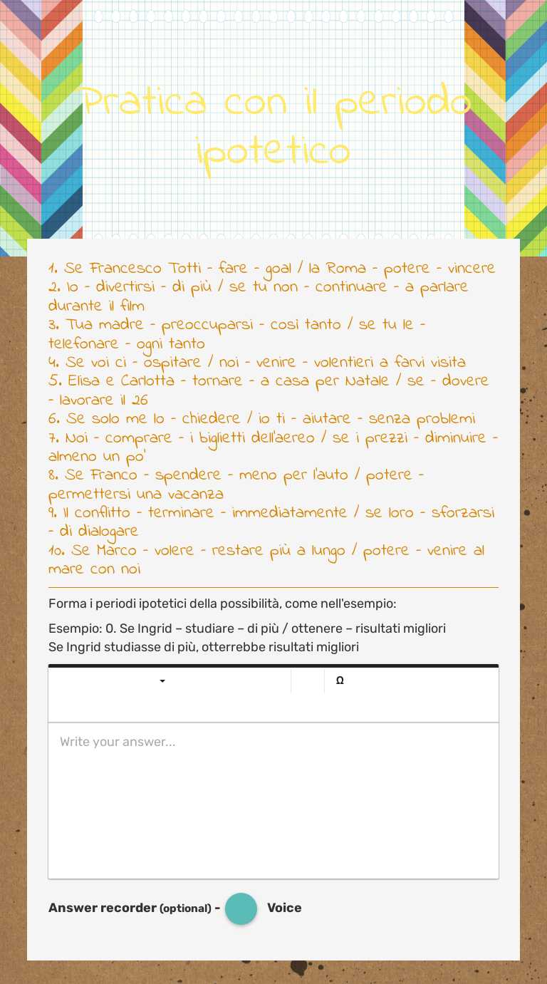 Pratica con il periodo ipotetico worksheet preview image