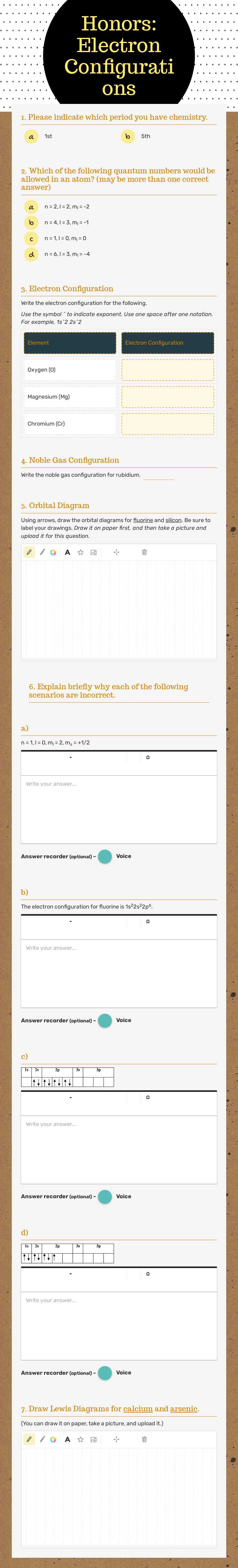 Honors: Electron Configurations worksheet preview image