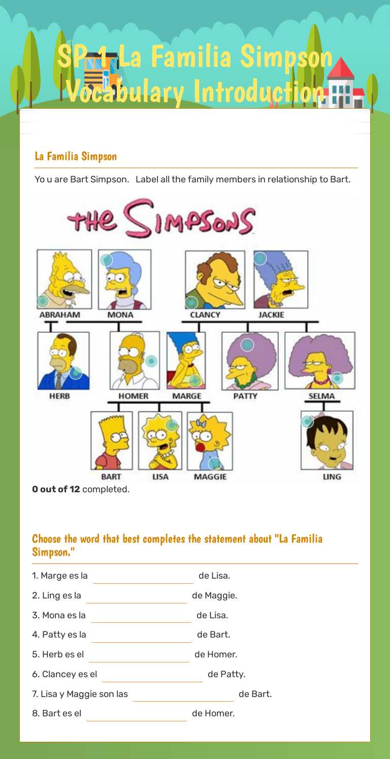 SP 1 La Familia Simpson Vocabulary Introduction worksheet preview image
