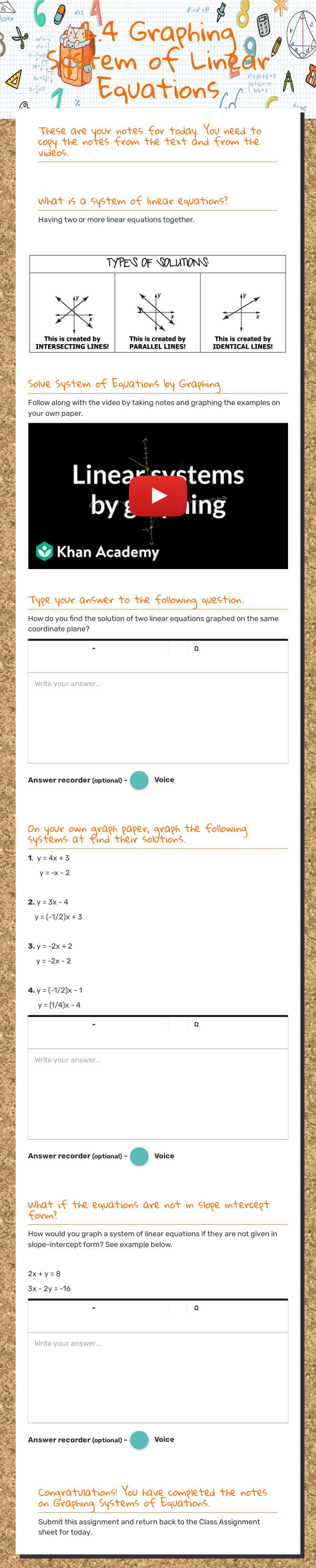 2.4 Graphing System of Linear Equations worksheet preview image