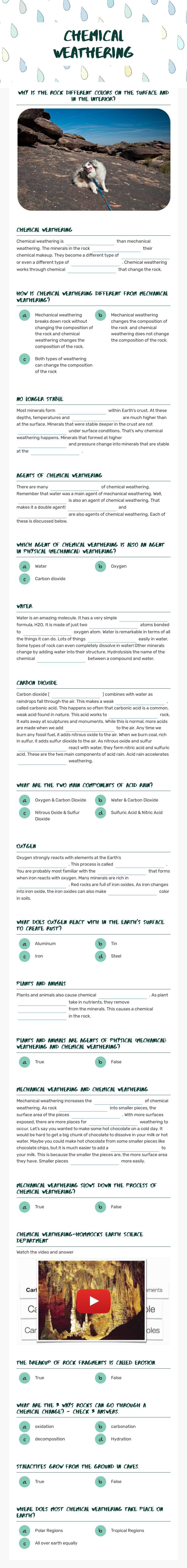 Chemical Weathering Grade 6 worksheet preview