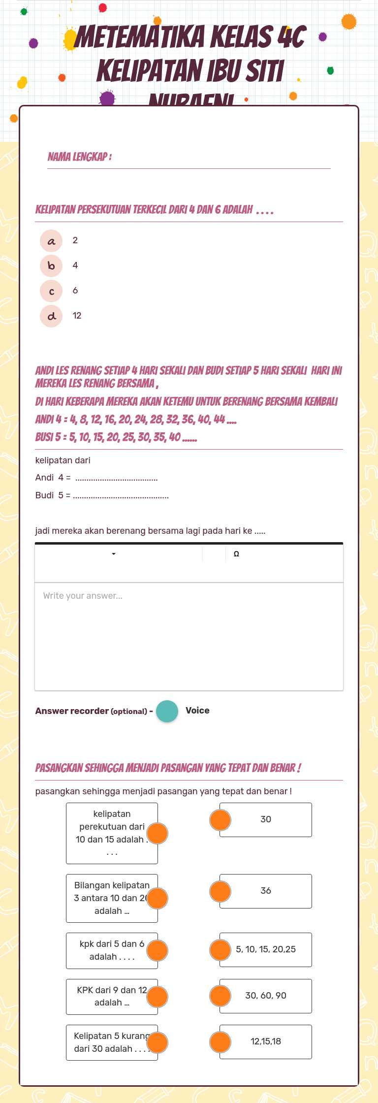 metematika kelas 4c 
    kelipatan           
 ibu siti nuraeni worksheet preview image