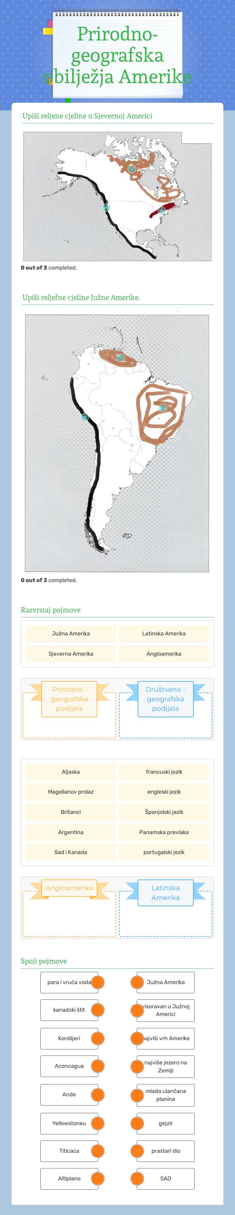 Prirodno-geografska obilježja Amerike worksheet preview image