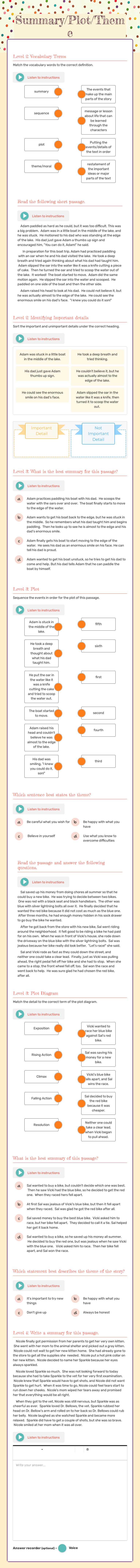 Summary/Plot/Theme Grade 4 worksheet preview