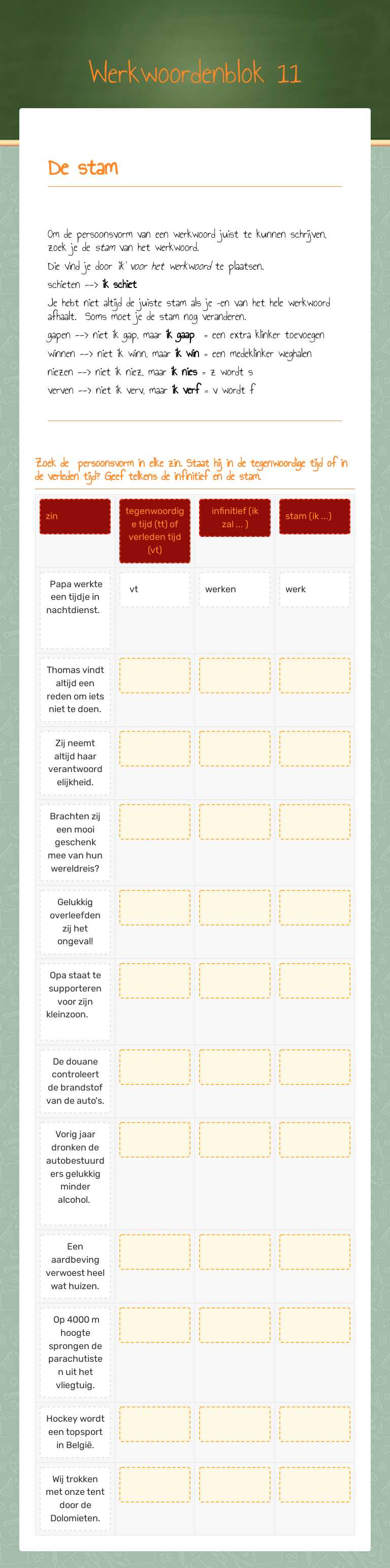 Werkwoordenblok 11 worksheet preview image
