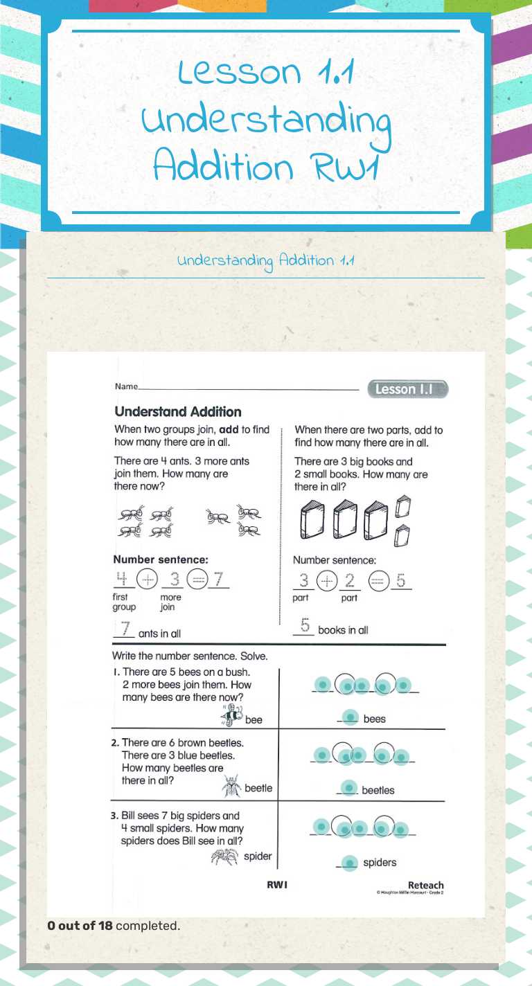 Lesson 1.1
Understanding Addition RW1 Grade 2 worksheet preview