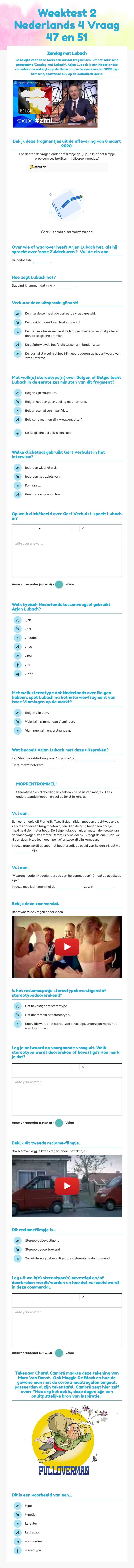Weektest 2 Nederlands 4 Vraag 47 en 51 Grade 10 worksheet preview