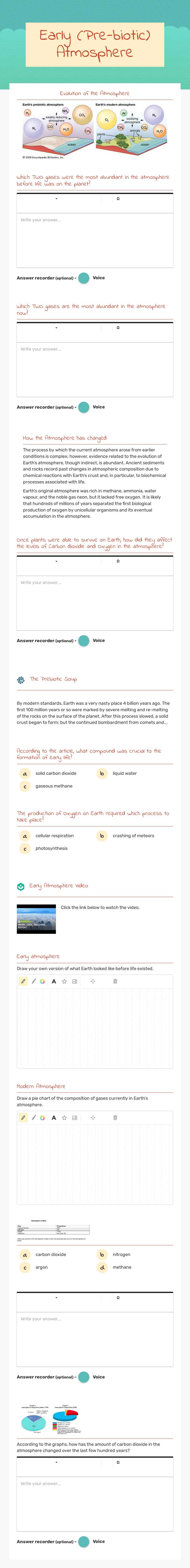 Early (Pre-biotic) Atmosphere worksheet preview image