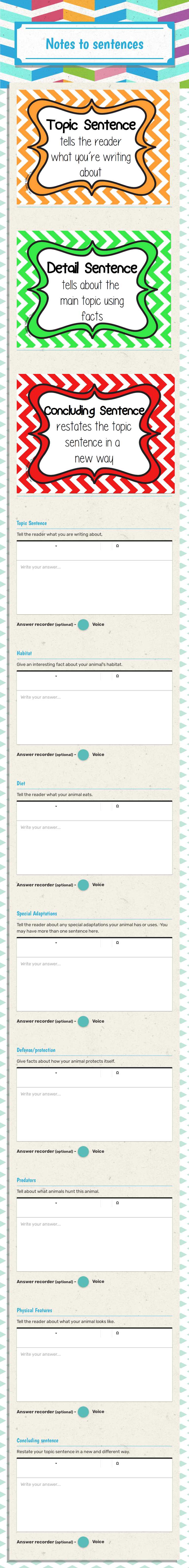 Notes to sentences worksheet preview image