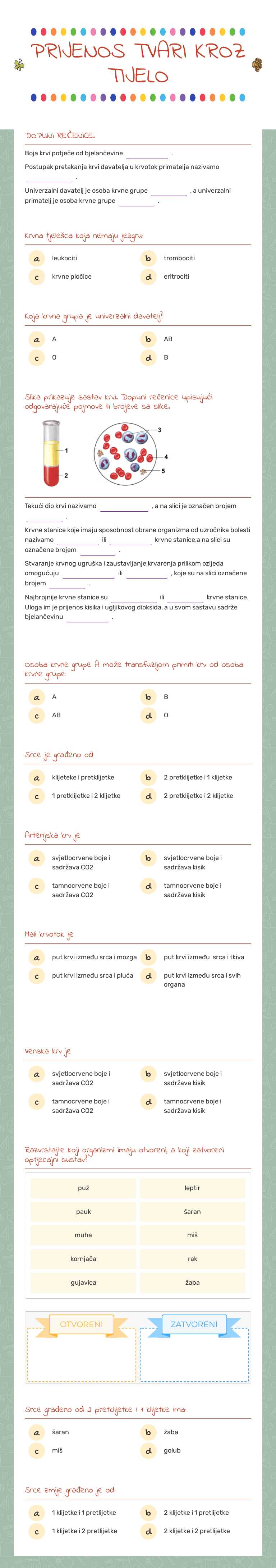 PRIJENOS TVARI KROZ TIJELO worksheet preview image