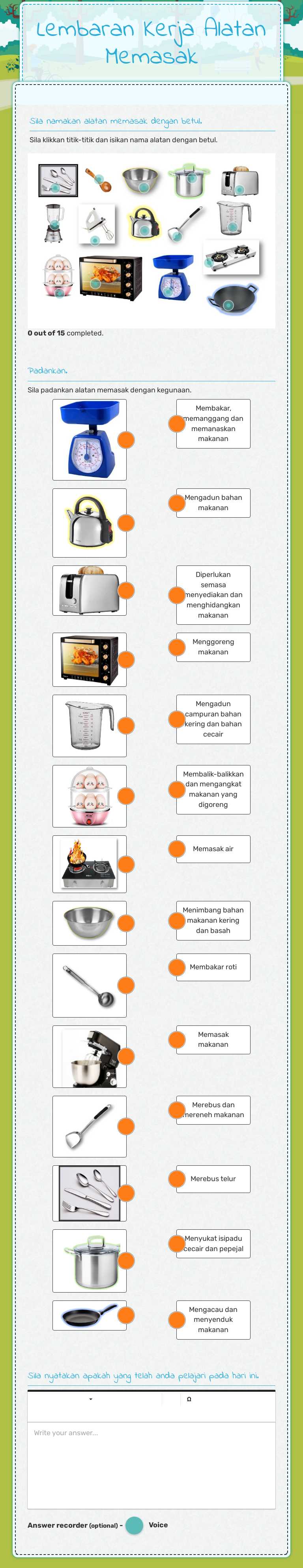 Lembaran Kerja 
Alatan Memasak worksheet preview image