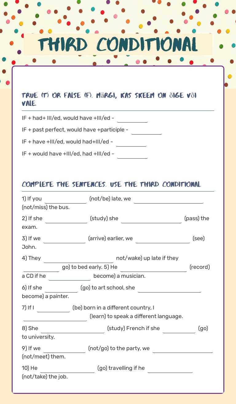 Third conditional worksheet preview image