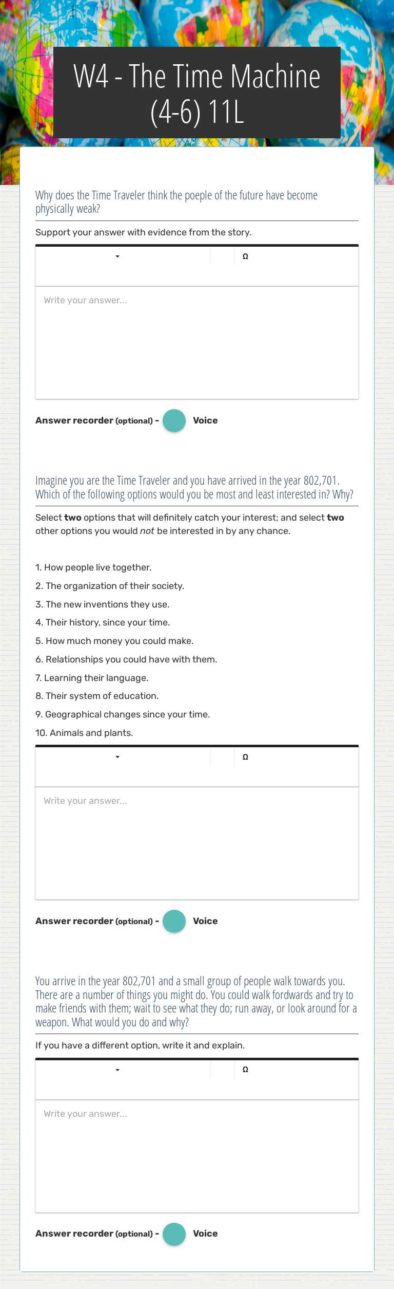 W4 - The Time Machine (4-6) 11L worksheet preview image