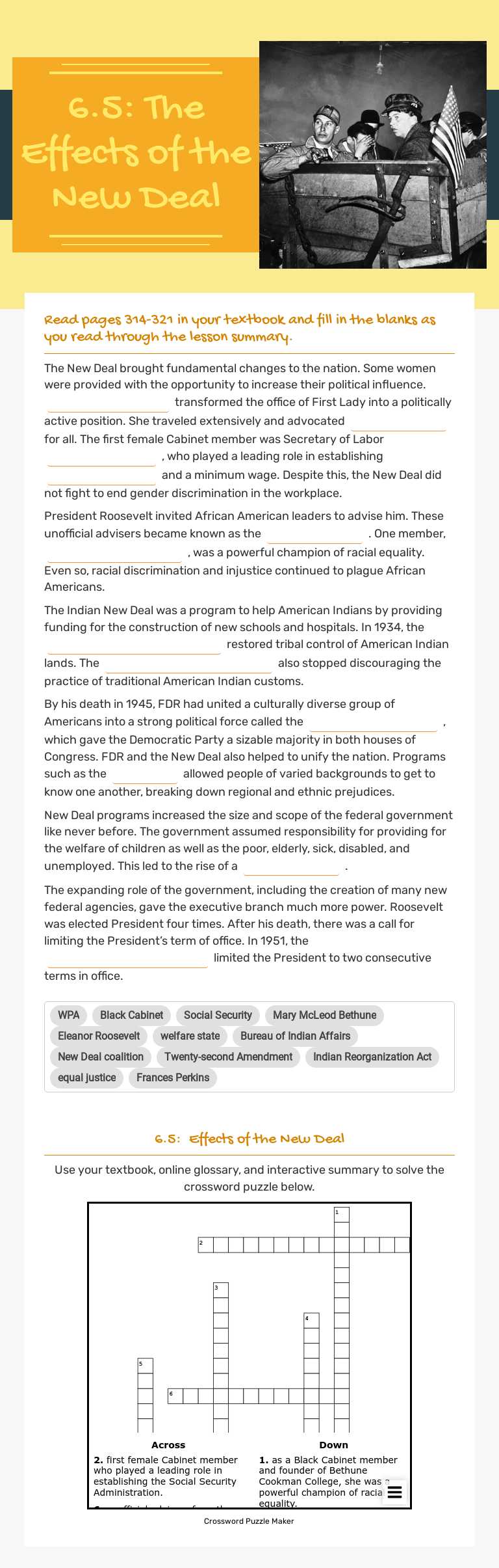 6.5:  The Effects of the New Deal worksheet preview image