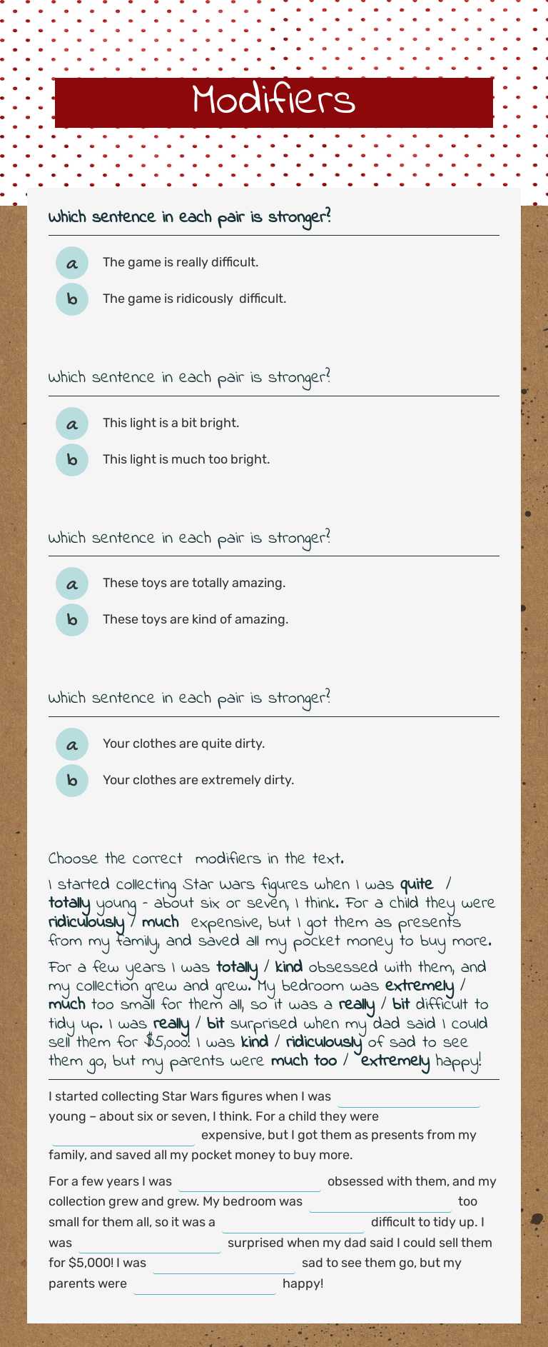 Modifiers worksheet preview image
