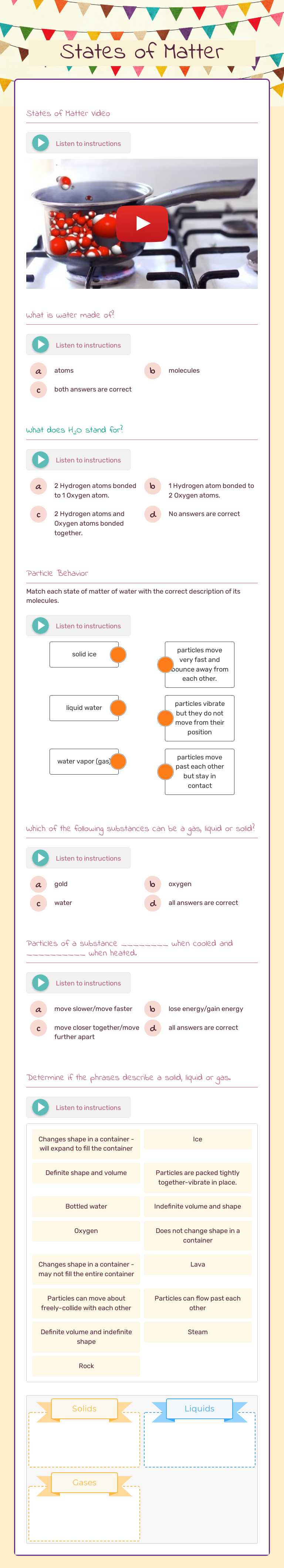 States of Matter worksheet preview image