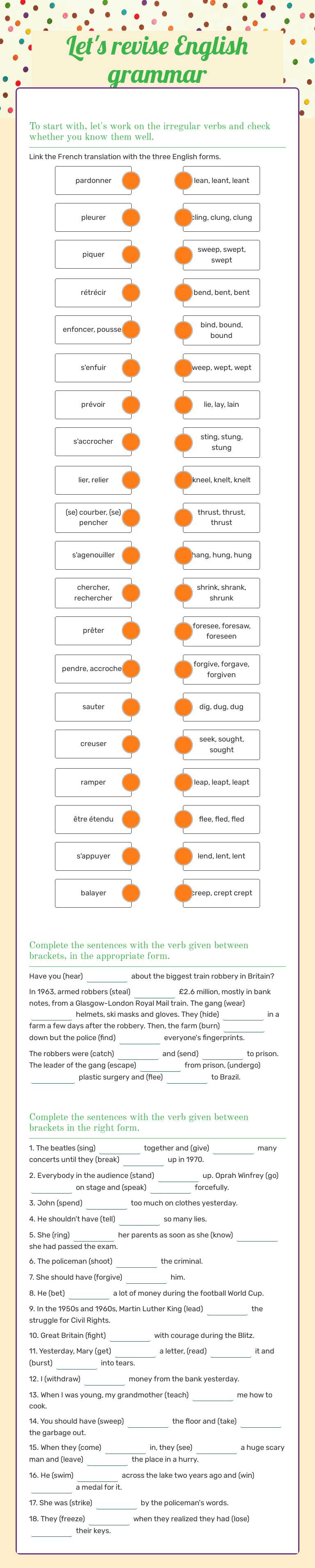 Let's revise English grammar worksheet preview image