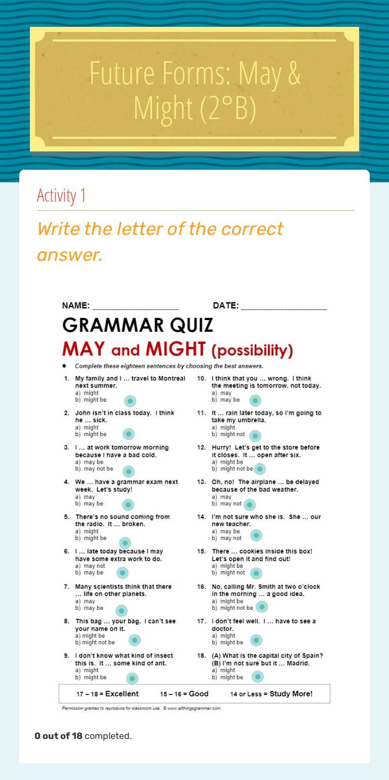 Future Forms: May & Might (2°B) Grade 7 worksheet preview