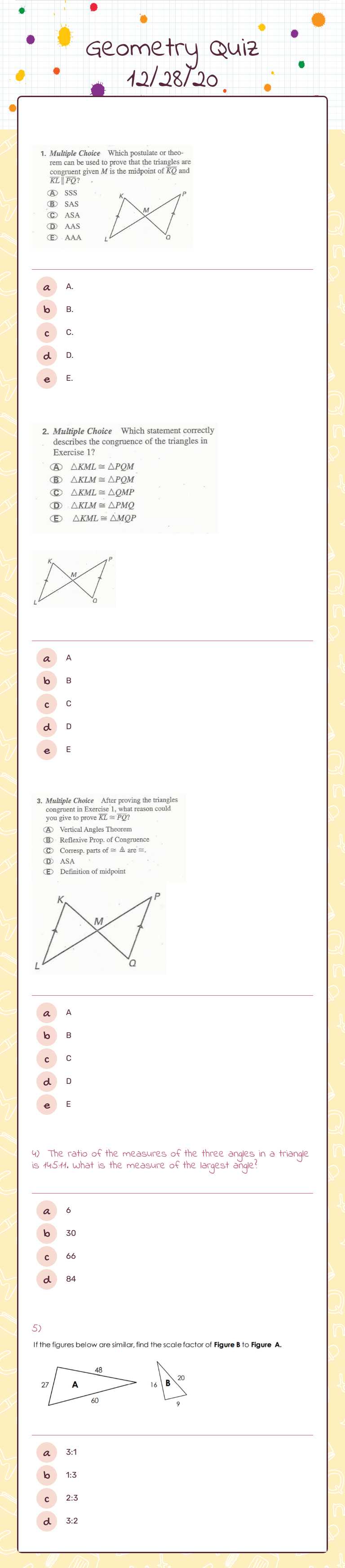 Geometry Quiz 12/28/20 worksheet preview image