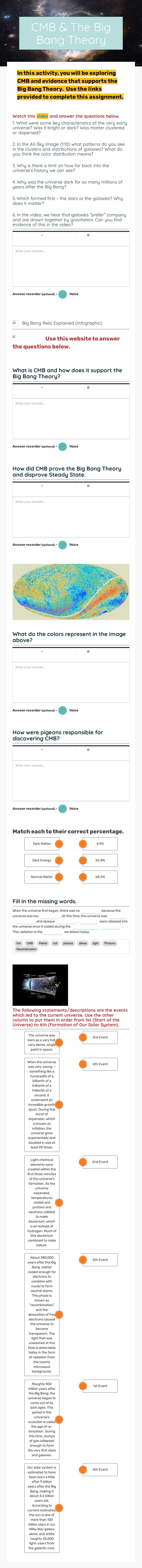 CMB & The Big Bang Theory Grade 11 worksheet preview