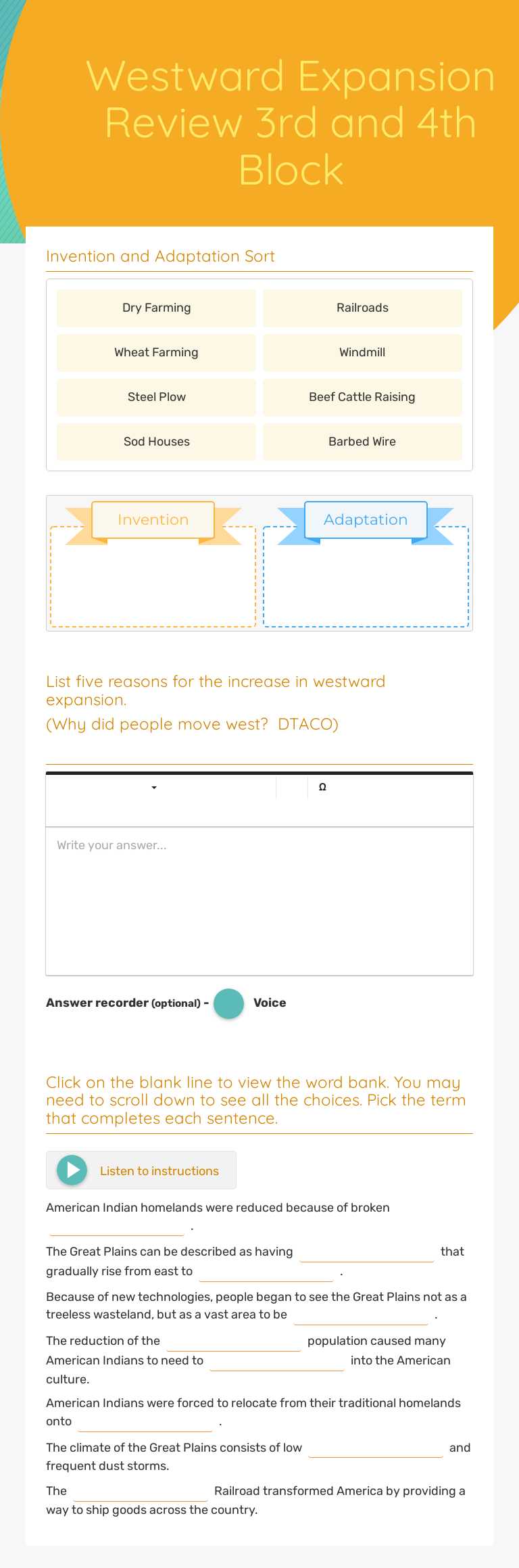 Westward 
Expansion 
Review
3rd and 4th Block worksheet preview image