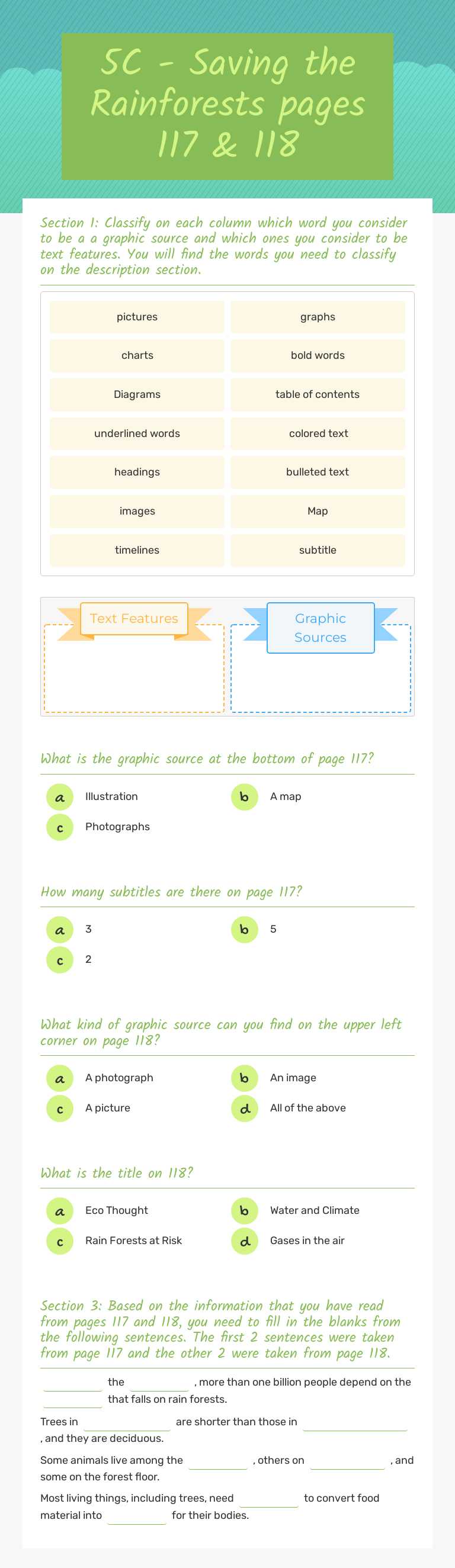 5C - Saving the Rainforests pages 117 & 118 worksheet preview image