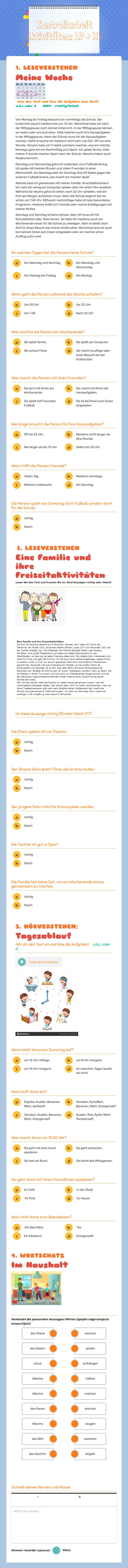 Kontrollarbeit Aktivitäten:  LV + HV worksheet preview image