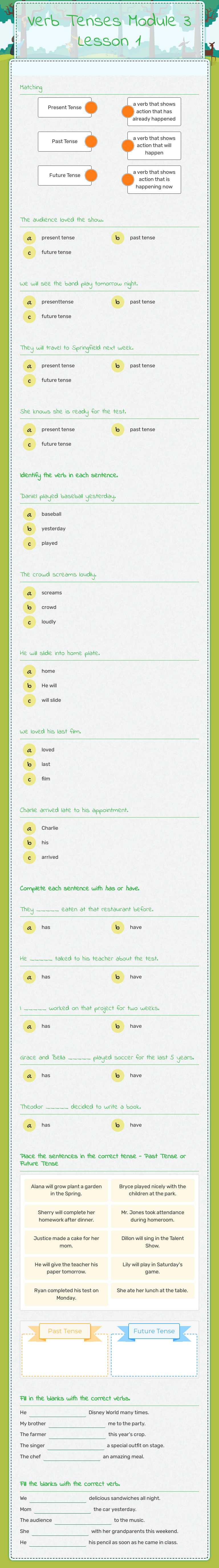 Verb Tenses        Module 3 Lesson 1 worksheet preview image