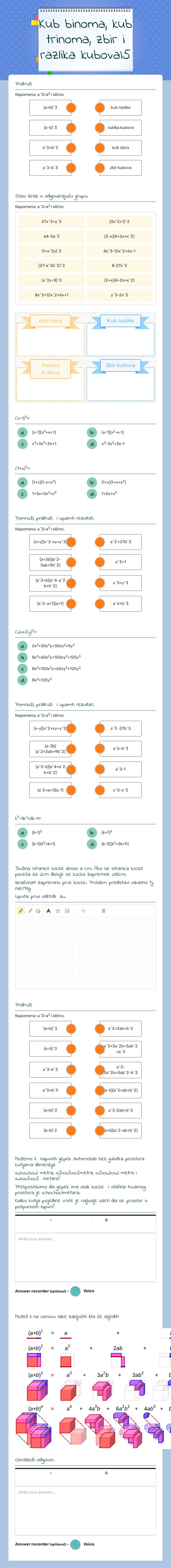 Kub binoma, kub trinoma, zbir i razlika kubovaI5 worksheet preview image
