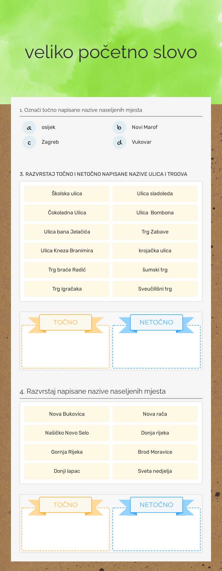 veliko početno slovo worksheet preview image