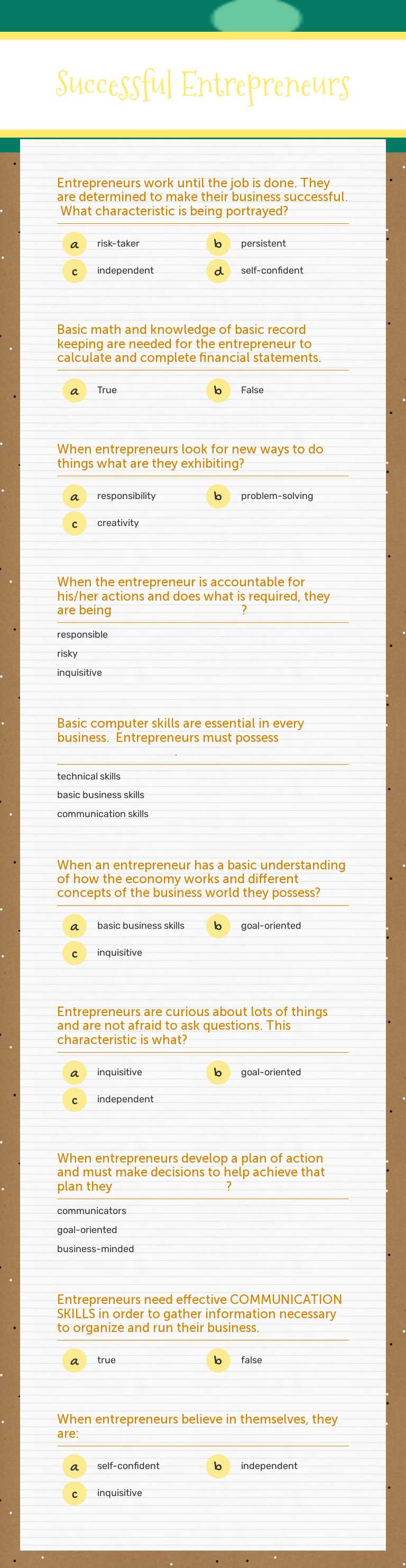 Successful Entrepreneurs worksheet preview image