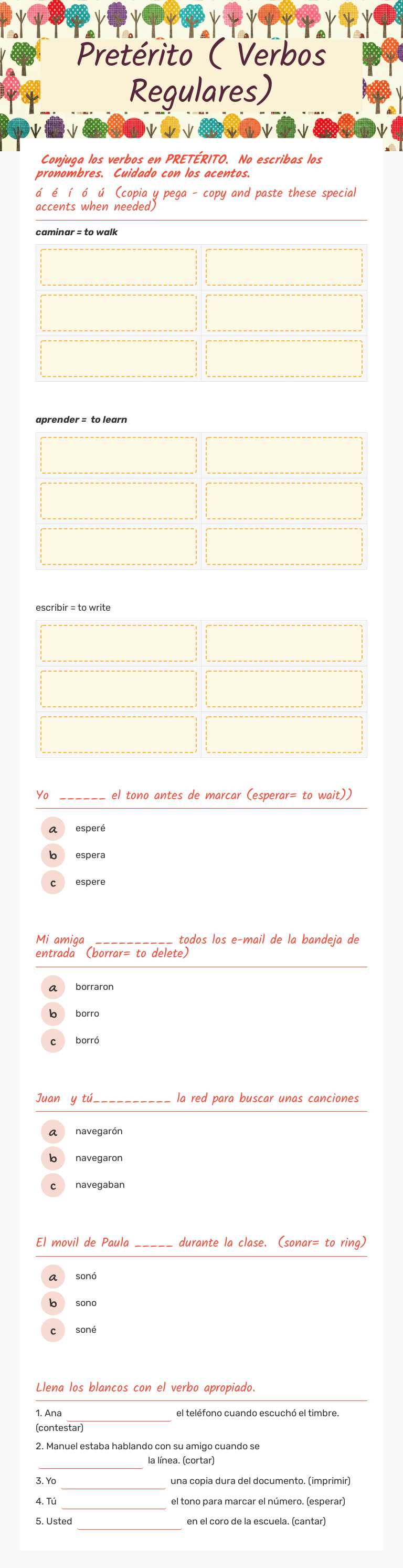 Pretérito                    
 ( Verbos Regulares) worksheet preview image
