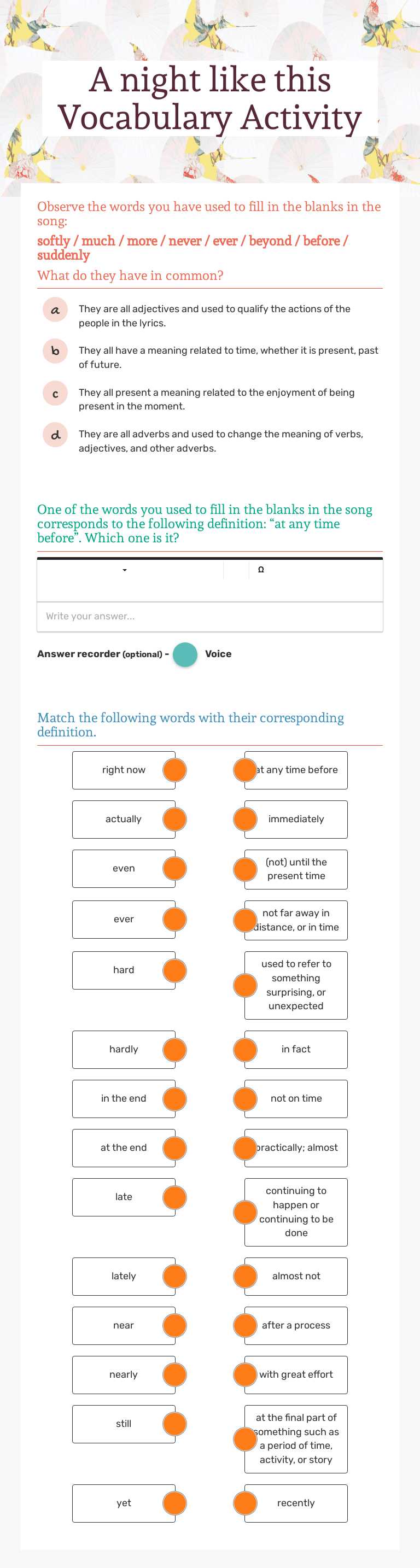 A night like this Vocabulary Activity worksheet preview image