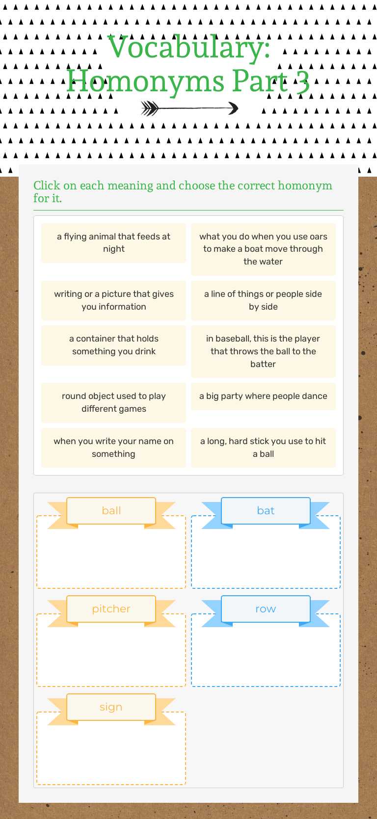 Vocabulary: Homonyms Part 3 worksheet preview image