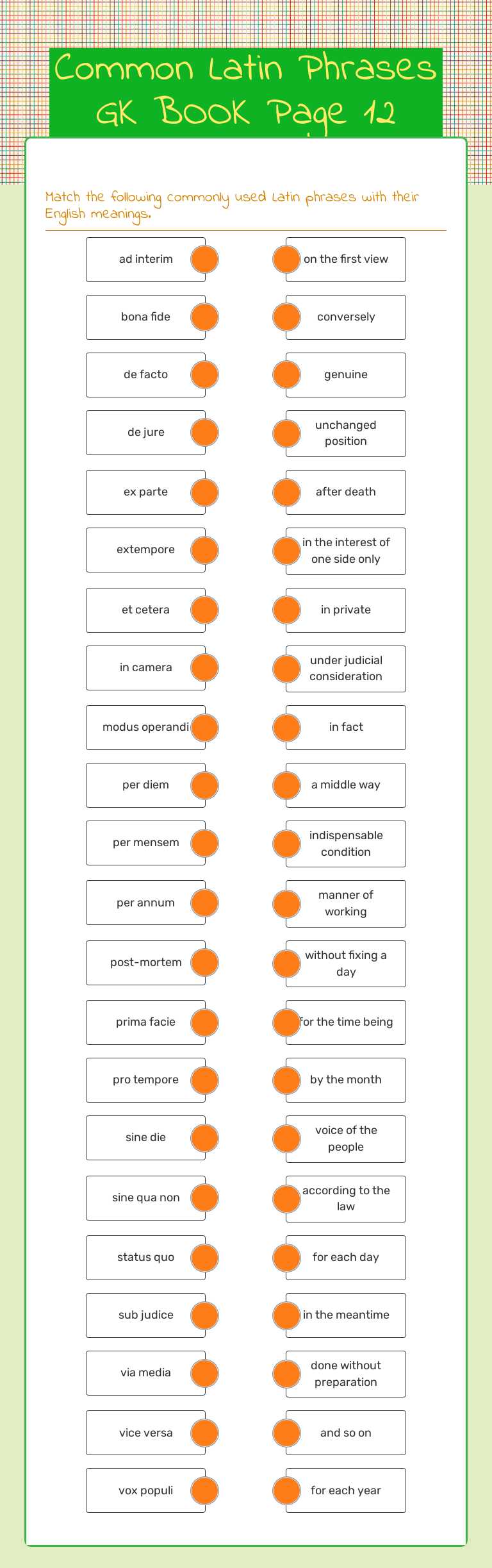 Common Latin Phrases GK BOOK Page 12 worksheet preview image