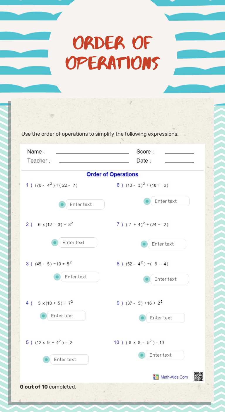 Order of Operations worksheet preview image