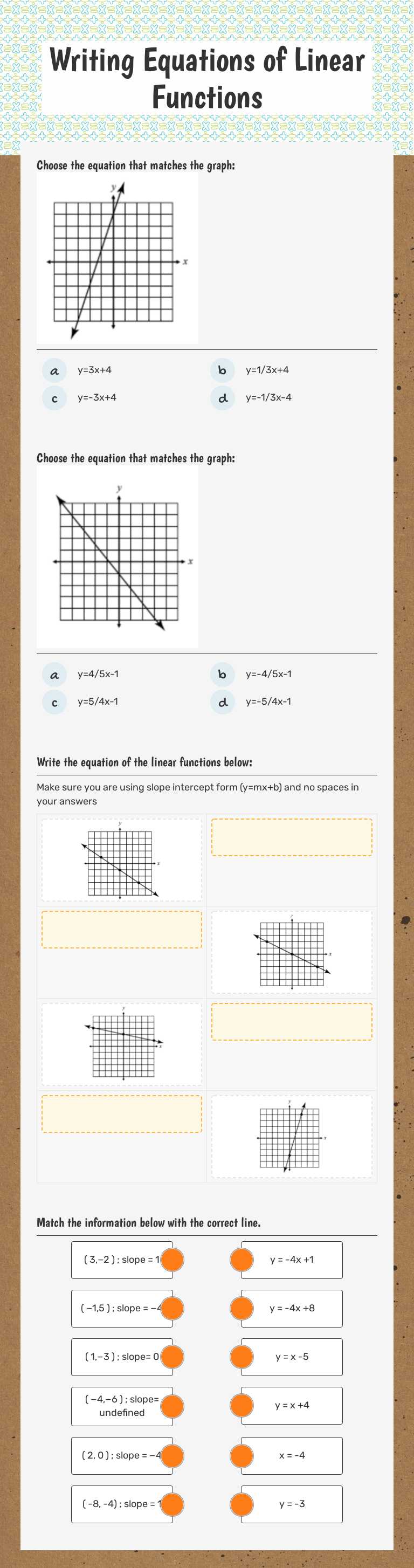 Writing Equations of Linear Functions worksheet preview image