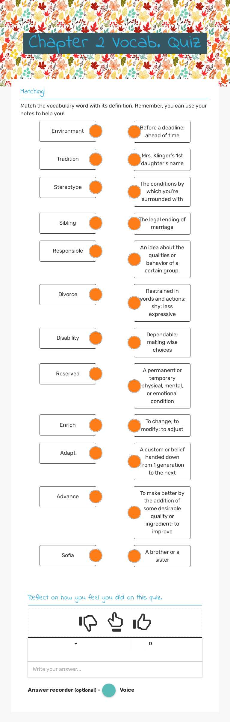 Chapter 2 Vocab. Quiz worksheet preview image