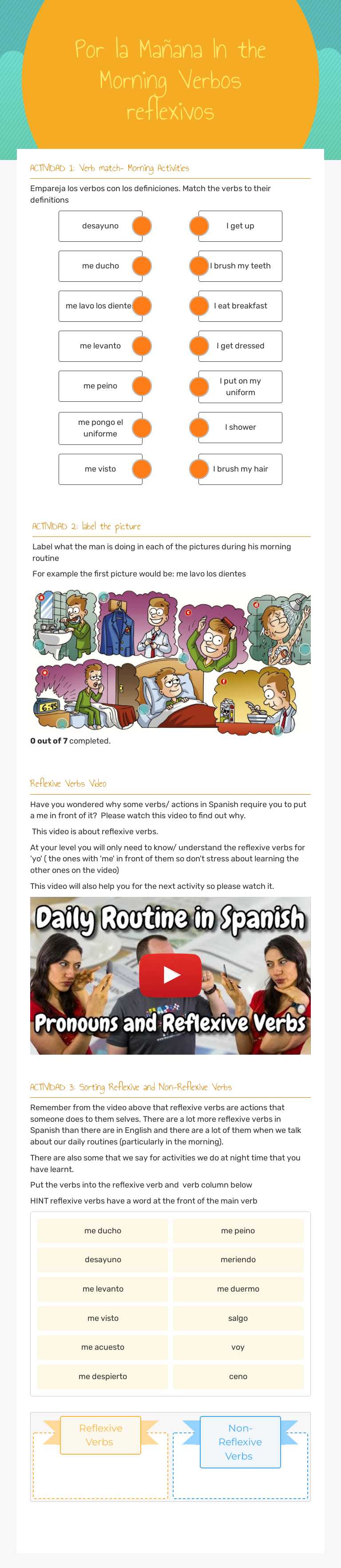 Por la Mañana 
In the Morning
Verbos reflexivos Grade 8 worksheet preview