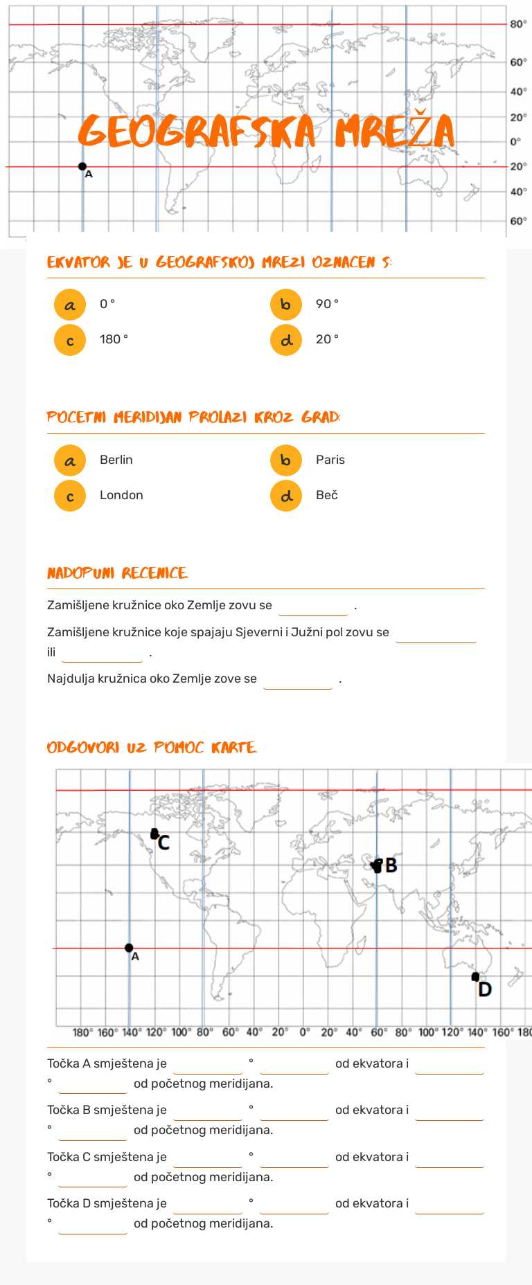 GEOGRAFSKA MREŽA Grade 5 worksheet preview