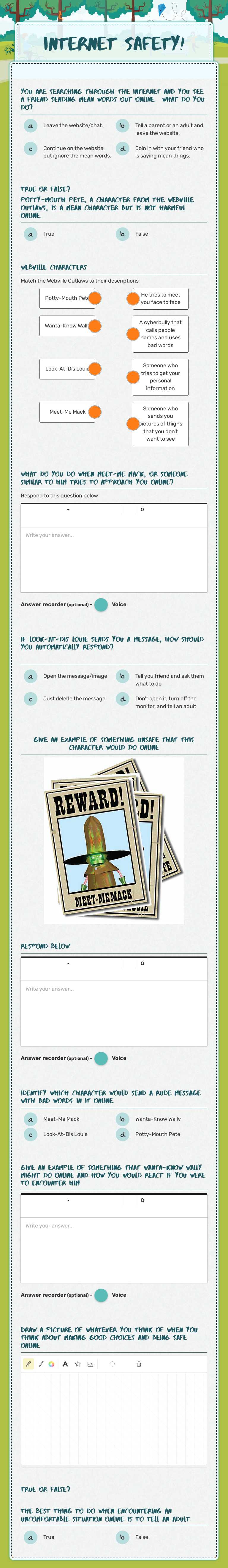 internet safety! worksheet preview image