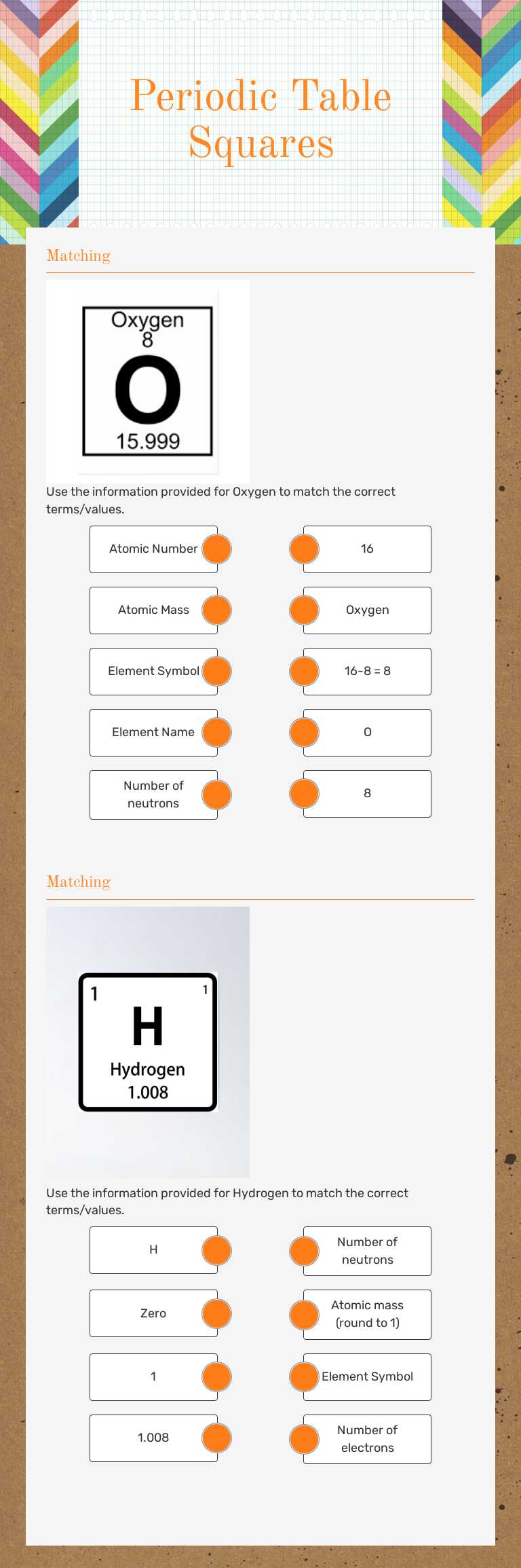 Periodic Table Squares Grade 8 worksheet preview