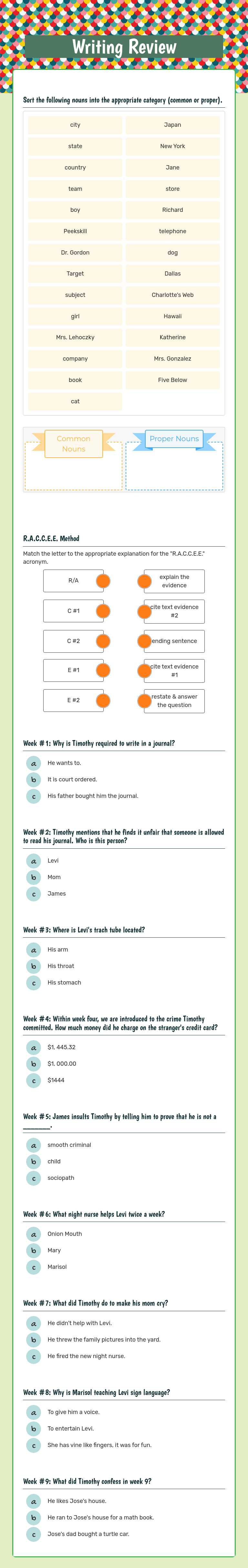 Writing Review worksheet preview image