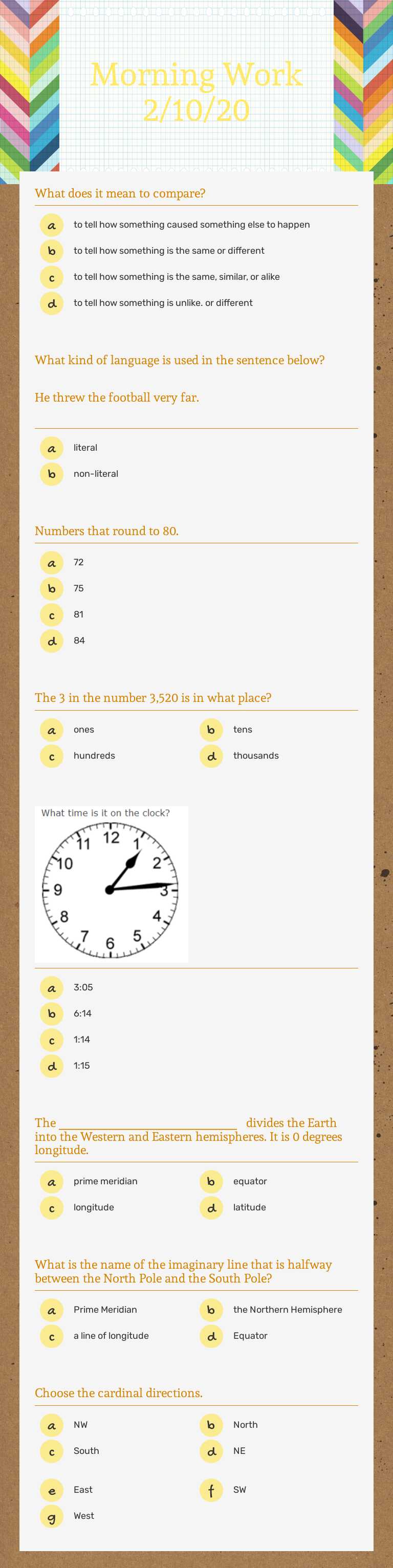 Morning Work 2/10/20 worksheet preview image