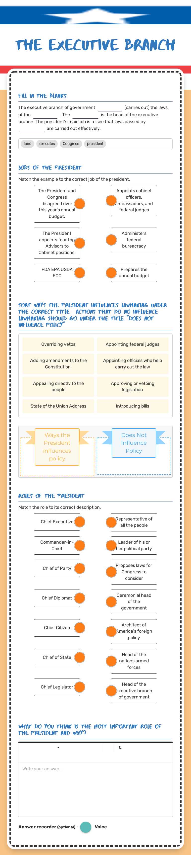 The Executive Branch worksheet preview image