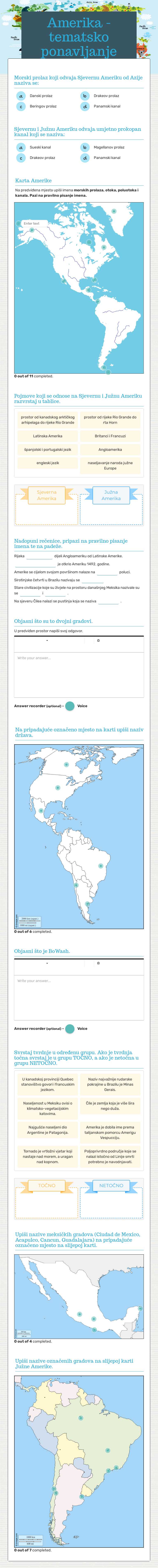 Amerika - tematsko ponavljanje worksheet preview image